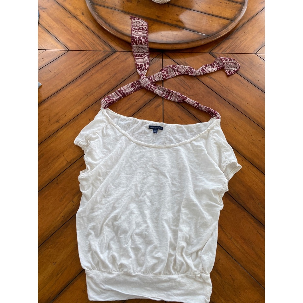 Abercrombie and Fitch Maroon Tie White T-shirt